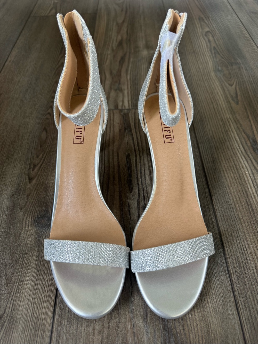 Silver Glitter Ankle-Strap Kitten Heels for Women